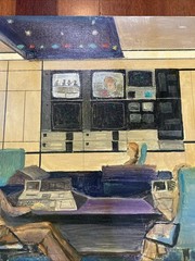 Original Vintage MCM inspired Command Center Technical Rendering Painting
