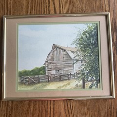 VTG 11×14” Original Watercolor Country Barn Farm Landscape Gold Frame Signed