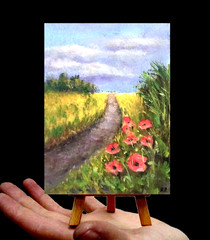 Original Poppy ACEO Field Landscape Oil Painting Collectable Miniature Signed