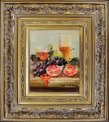 Oil Painting and Wooden Frame, Grape Wine Fruit Still Life, Signed Jean Paul
