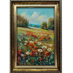 Summer Nature Oil Painting Original Art Seascape Flower Meadow 4 x 6 inches