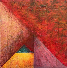B. MILLER SIGNED ABSTRACT OIL PAINTING TEXTURED PYRAMID 12 X 12 CANVAS ORIGINAL