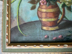 Vintage Signed Floral Still Life Painting Framed Flower Vase 17×27 c. 1961