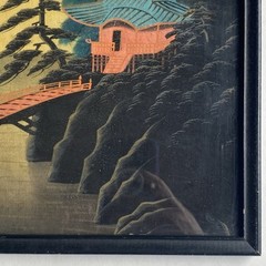 Vtg Oriental Oil Painting on Silk Landscape Framed Japanese Chinese Vietnamese