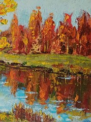 Autumn Impasto Painting Original Art Impression Oil Painting 8.4 x 9.8 in