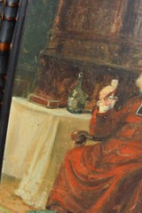 Antique Belgian oil cardboard painting cardinal Drinking shot liquor religious