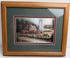 Judy Richardson Down By The River John Deere Barn Farm Art Print Framed 9.5×11.5