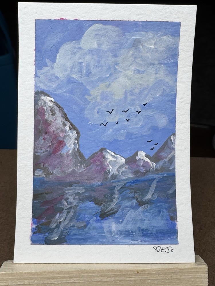 ACEO Original Gouache Landscape Painting „Blurred Reflections“ Emmyjocreatesart