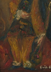 Antique Oil Original Painting signed Circus Harlequin, Portrait, Costume, Clown