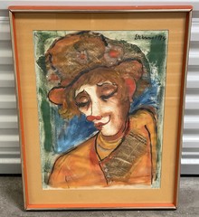 ORIGINAL HAND PAINTED CLOWN ’74 COLAGE ON BOARD BY FRENCH FAMUSE ROGER ETIENNE