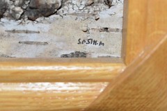Original Painting Miniature Folk Art White Birch Bark Church Signed Sasin M.