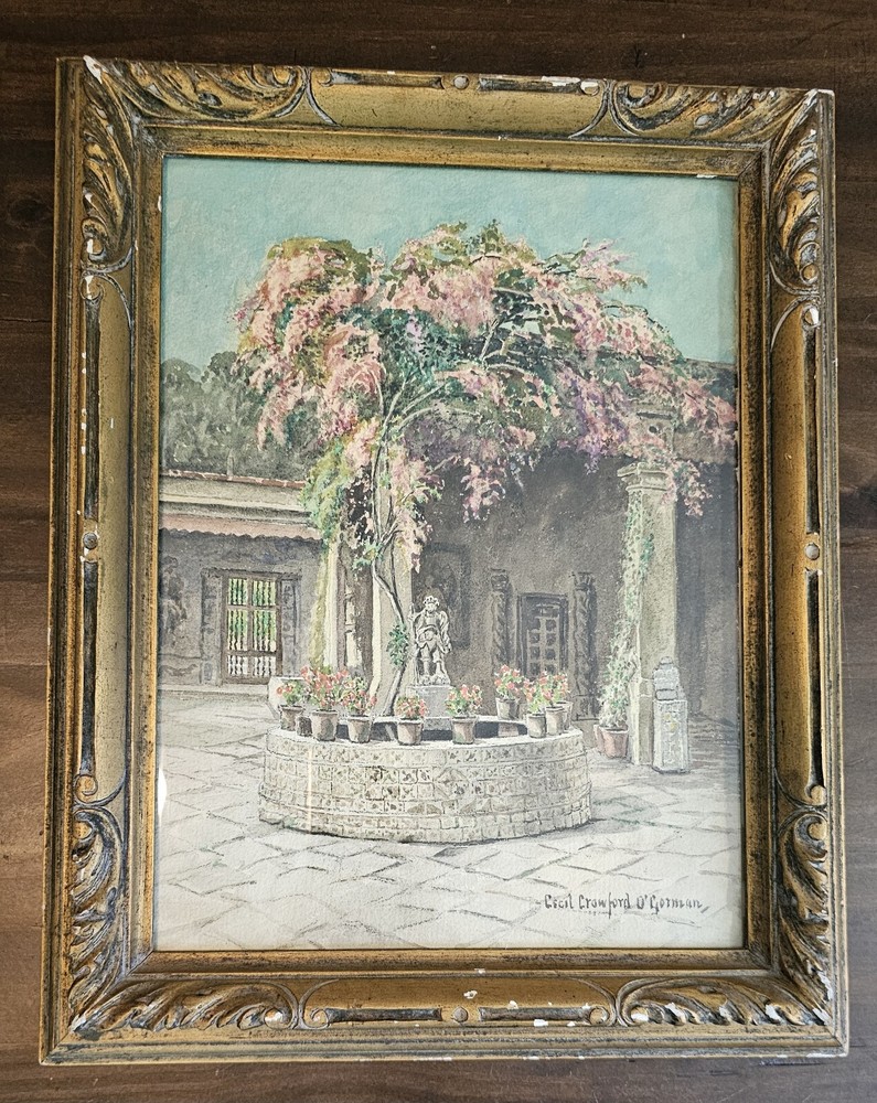 Antique Cecil Crawford O’Gorman (1874 – 1943) Framed Villa Tree Statue Fountain