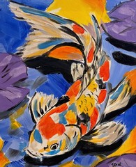 Koi Fish Painting 11×14 Original Colorful Abstract Pond Expressionist Art