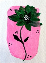 ACEO/ATC Original Acrylic Mini Flower Painting „Lucky Flower“ Signed 3.5×2.5