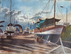 Original Painting in Watercolor “ Shipyard“ 16″x 12″
