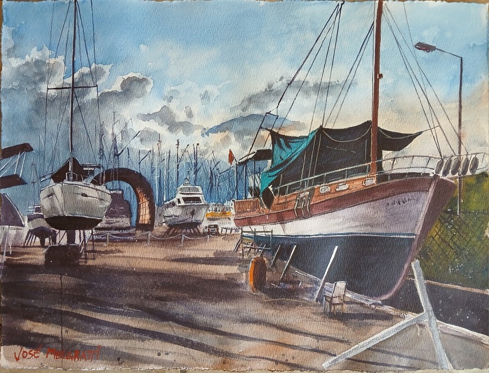 Original Painting in Watercolor “ Shipyard“ 16″x 12″