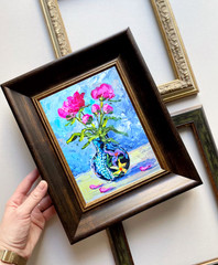 Peonies Flowers Oil Painting 15x20cm Blue Vase Painting on Painting Board