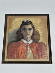 ANTIQUE PAINTING DRAWING WOMAN PRETTY YOUNG FEMALE MODEL SIGNED MYSTERY GIRL