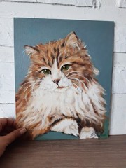 Cat Painting Pet Original Art Cat Eyes Oil Artwork 12 by 9 Animal Art.
