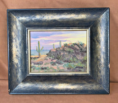 Phil Hulebak Listed NM Artist Plein Air Desert Scene Cactus Oil Painting Ex Cond