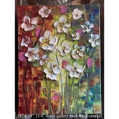 Original Palette Knife Abstract textured white flowers Painting 18″x24″