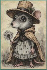 4×6 watercolor painting – mouse mice surreal cute cozy tale