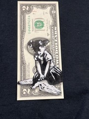 Little Girl Embrace Life 2 Dollar Bill painting Graffiti Art Street Art
