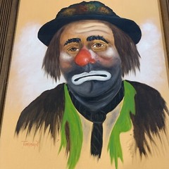 VTG painting on canvass 18 x 24 of Clown Emmett Kelly signed by artist Townsend