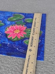 Original Art Lilypad Pond Scene With Flowers Painting Acrylic With Pastels Blue