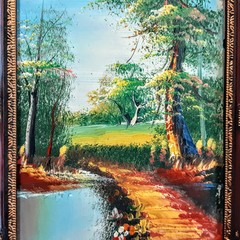 3 Vtg Original Landscape Oil paintings Framed Forest Falls 6.5″x8.5″ 70s