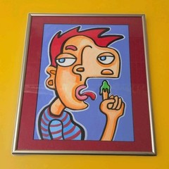 Expressionist Art Abstract Face Portrait Artwork Framed Red Hair 14×12