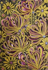 5X 7” Original Shiny Gold Paint Purple Fantasy Floral Watercolor Pamela Wilhelm