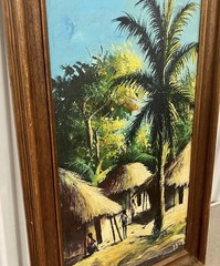 Vintage Tropical Island Oil Painting Framed Original Impasto Art 1970s Signed
