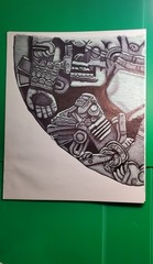 MAYAN ARTWORK-COYOLXAUHQUI -PRISON MADE, 4 SECTIONS, OWNER FRAME PREFERENCE.