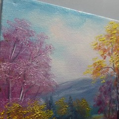 Autumn River Landscape Oil Painting Original Nature Wall Art Canvas Decor 10×10