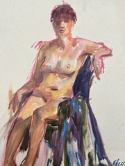 Vintage Patricia KnessNude Painting On Board Female Woman