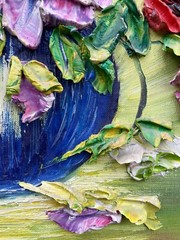 Unknown Expressionist Flower Still Life Oil Painting Impasto Vintage 59X49Cm