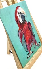 Original Parrot Acrylic Painting 5×7 Macaw Canvas Panel Bird Wall Art Small