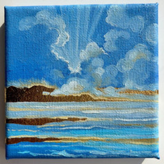 Original Acrylic Painting on Canvas 4×4 – Golden Shoreline, Handmade