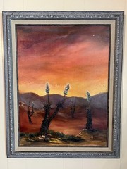 Vintage Original Arizona Desert Joshua Trees Landscape Oil Painting by: Le Fin