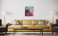 24×30 Inch Blue and Red Original Fluid Abstract Painting, Contemporary, „Fusion“
