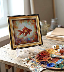Goldfish Original Oil Painting 4×4 Framed Signed Gold Fish Animal Sea Wall Art