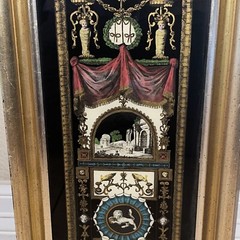 Pair of Neoclassical Reverse Paintings on Glass with Many Intricate Paintings