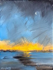 Original Signed 11×14 Abstract Ocean Sunset Acrylic Art Canvas Home Decor A146