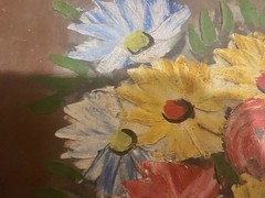 Antique Acrylic Impasto Flower Painting Signed