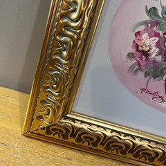 Vtg P. Keeling Signed Floral Oil Painting Impasto Peonies Gold Frame 12×10