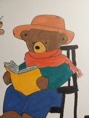 G.A.Titan Acrylic Painting IMPRESSIONISM bear On Rocking Chair By Fireplace