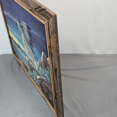 Vintage Native American Wolf Oil Painting Carved Frame 23×19 Hecho en Mexico