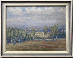 ::OIL PAINTING S. KOZISEK BOHEMIAN LANDSCAPE FIR FOREST FIELDS SUMMER VILLAGE
