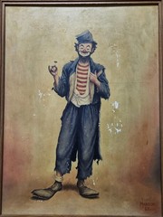 1955 Mike Mansor Folk Art Clown Painting „Man About Town“ Laingsburg MI *READ*